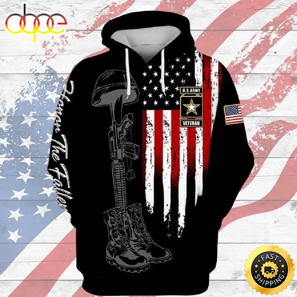 Veteran U.S Army Veteran Honor The Fallen Combat Boots 3D Hoodie All Over Printed