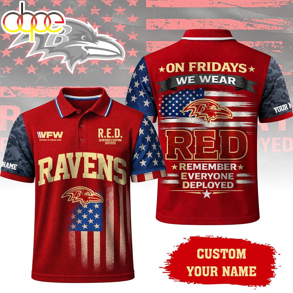 Custom Name  Baltimore Ravens NFL Red Friday Polo Shirt For Fans