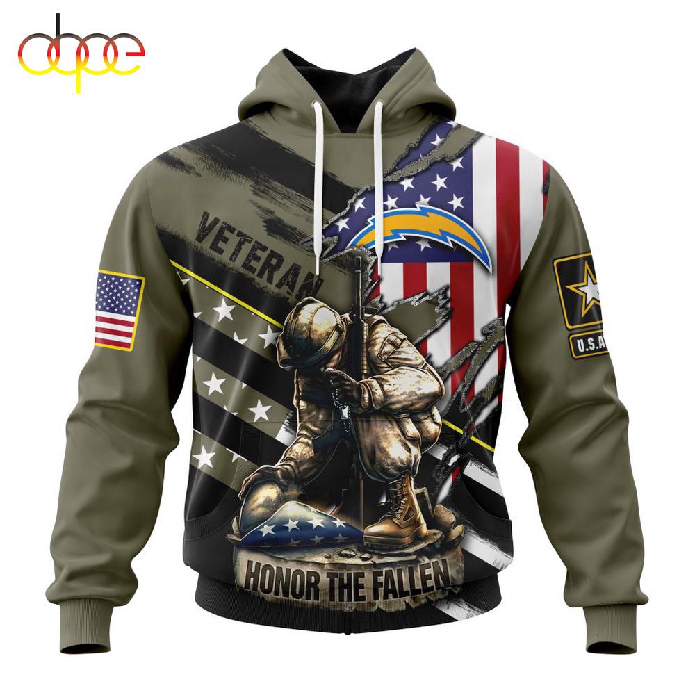Custom Name And Number NFL Los Angeles Chargers Veterans Honor The Fallen 3D Hoodie Shirt