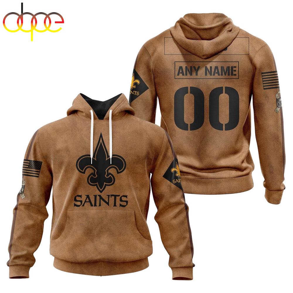 Custom Name And Number NFL New Orleans Saints Brown All Over Print Hoodie Shirt