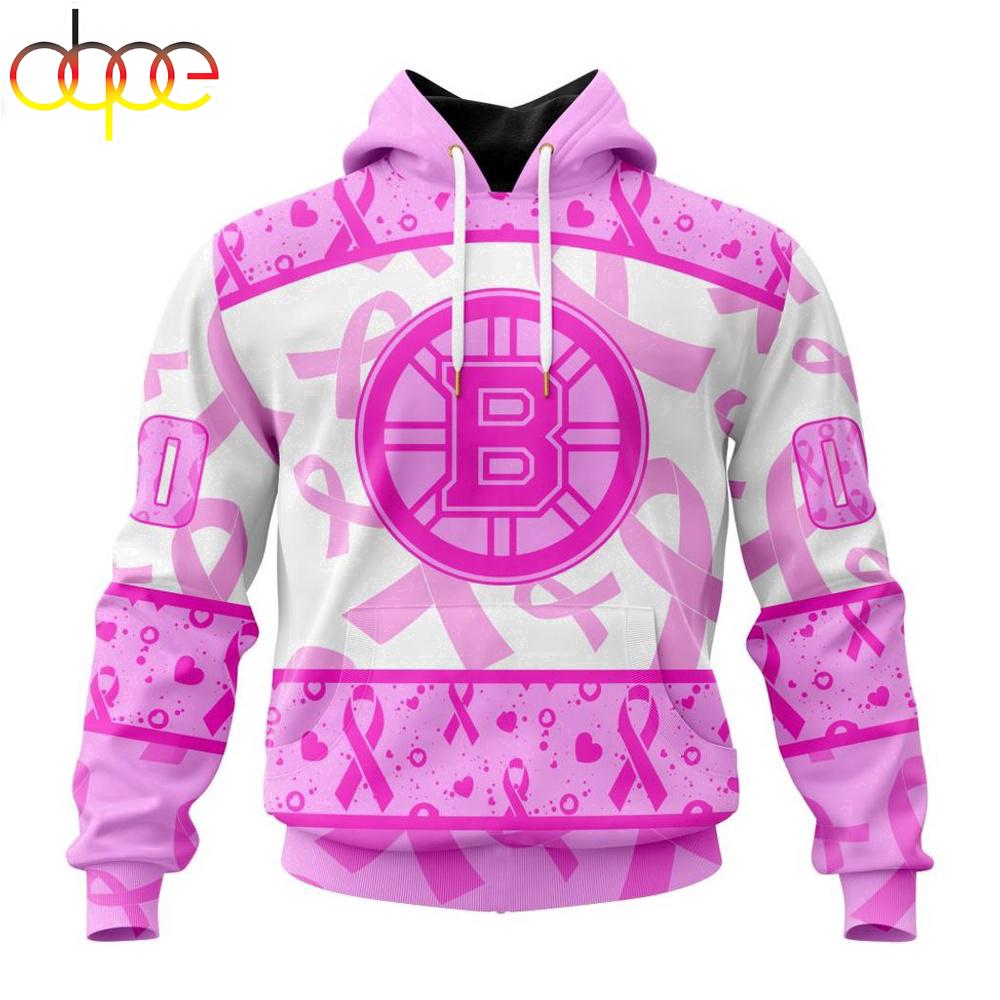 Custom Name And Number NHL Boston Bruins Pink October Breast Cancer Awareness 3D Hoodie