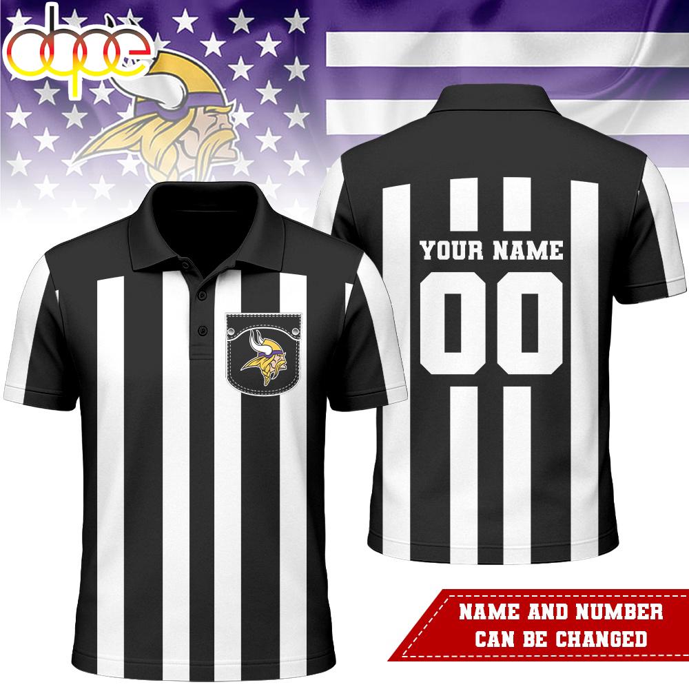 Custom Name Number Minnesota Vikings NFL Referees 3D Polo Shirt