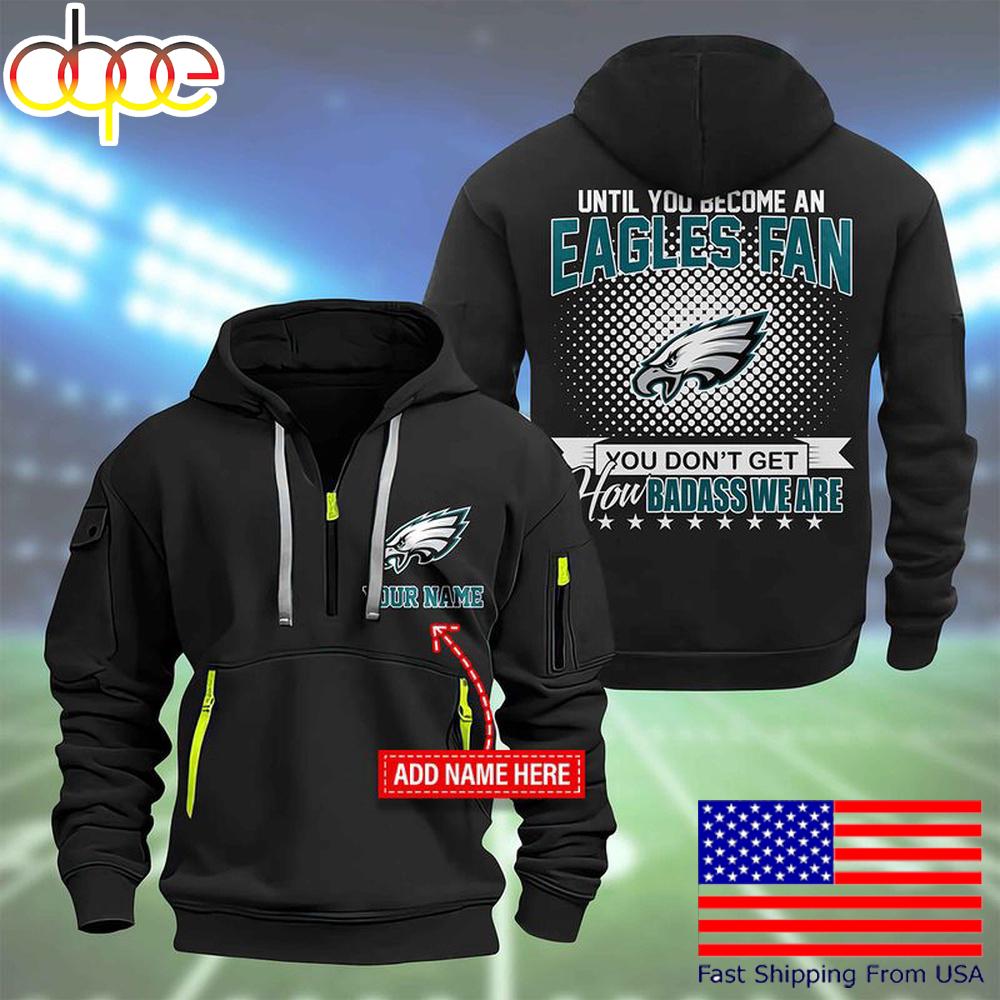 NFL Philadelphia Eagles Super Bowl LIX Custom Name Limited Edition Quarter Zip Hoodie